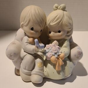 Precious Moments Engagement Figurine Couple with Ring & Bouquet